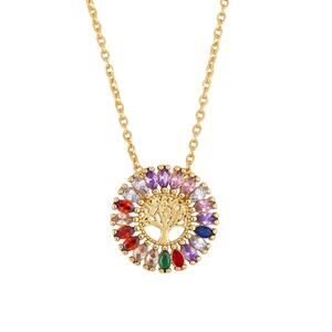 Bling Round Rainbow Rhinestones Tree Of Life Crystal Gold Necklaces